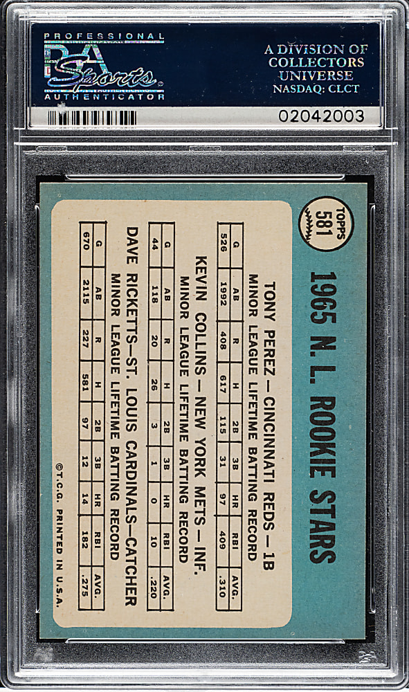 1965 Topps #581 Tony Perez Rookie PSA MINT 9