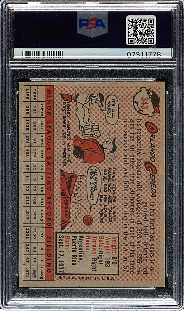 1958 Topps #343 Orlando Cepeda Rookie PSA NM-MT+ 8.5