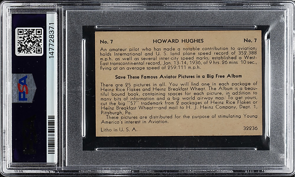 Extremely Rare Circa 1936-1937 F277-4 Heinz "Famous Aviators" #7 Howard Hughes PSA VG-EX+ 4.5