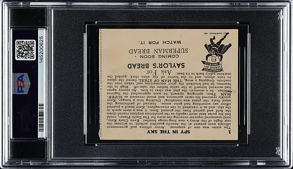 1941 Saylor's Bread "Superman - Junior Defense League of America" #1 Spy in the Sky PSA POOR 1