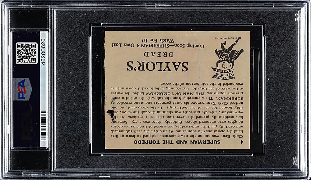 1941 Saylor's Bread "Superman - Junior Defense League of America" #4 Superman and the Torpedo PSA POOR 1