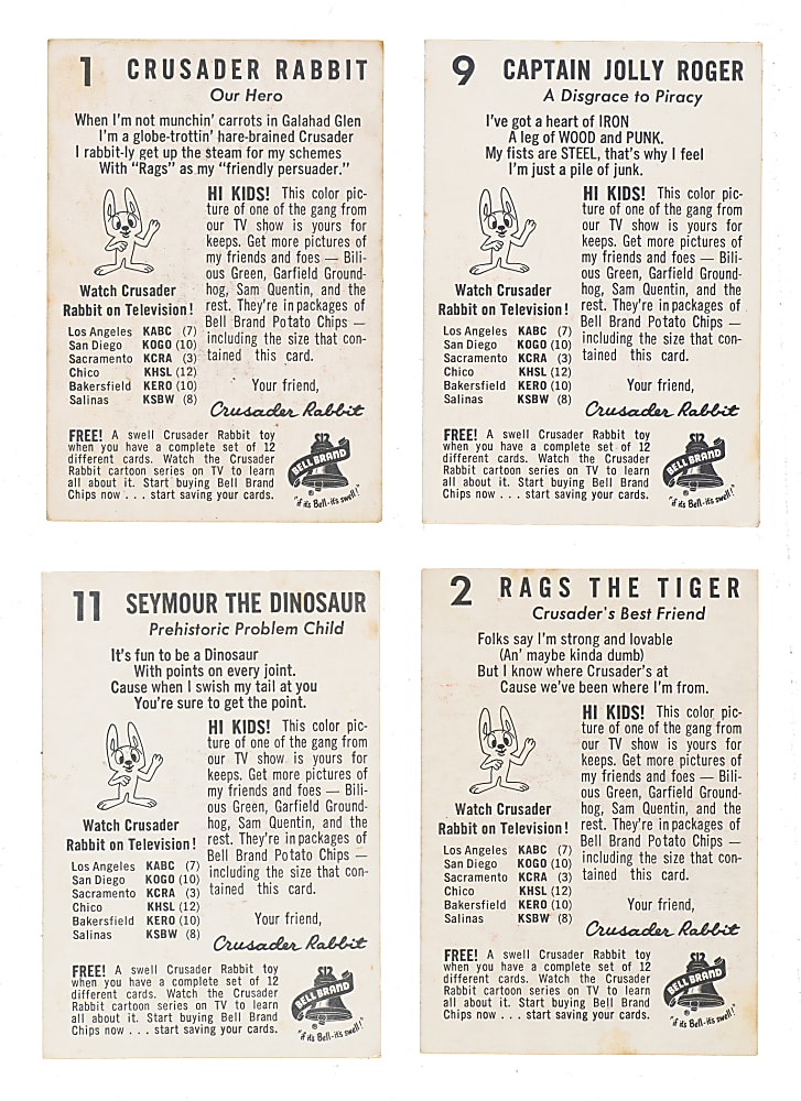 1962 Bell Brand "Crusader Rabbit" Complete Set (12)