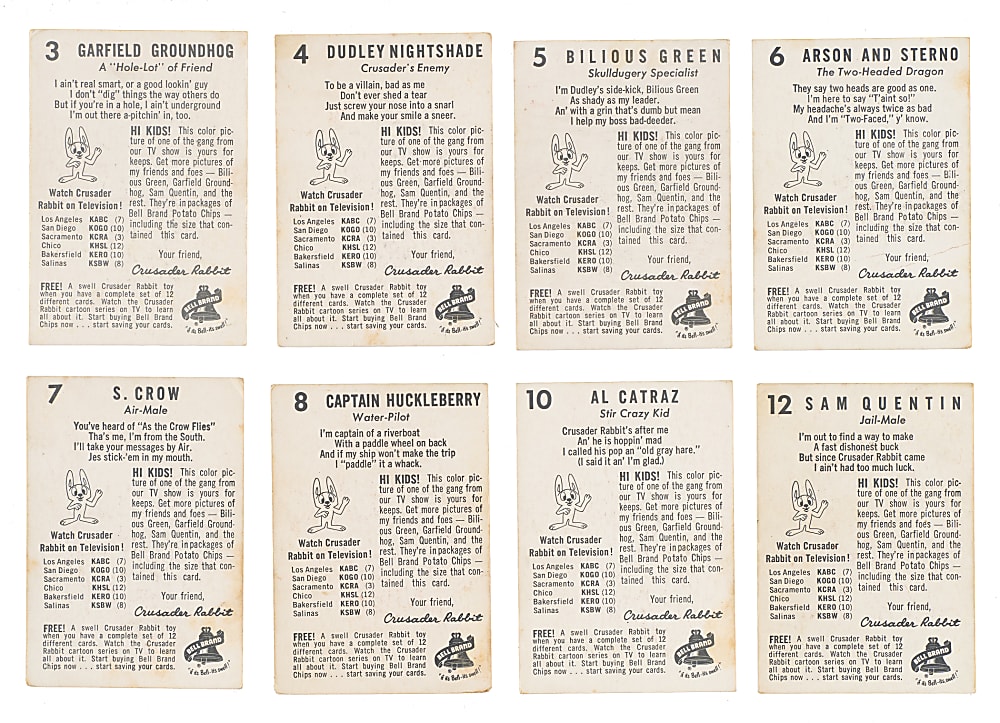 1962 Bell Brand "Crusader Rabbit" Complete Set (12)