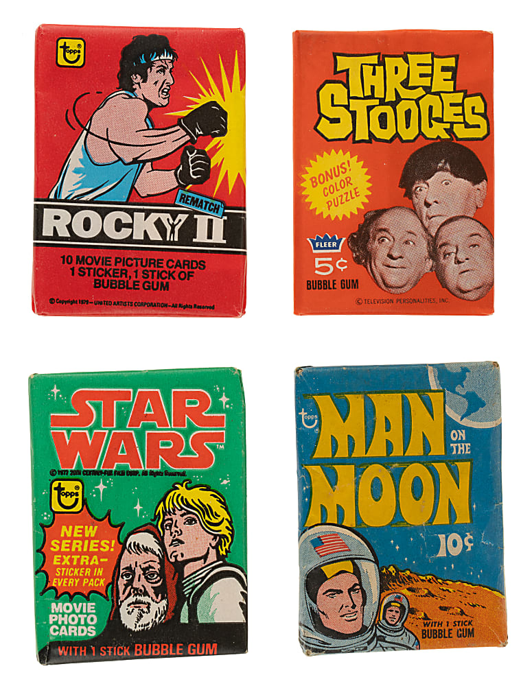 1956 to 1989 Nonsport Unopened Wax Pack Collection (29) Including Three Stooges, Star Wars, and Man on the Moon