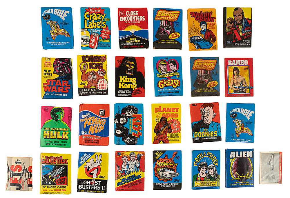 1956 to 1989 Nonsport Unopened Wax Pack Collection (29) Including Three Stooges, Star Wars, and Man on the Moon