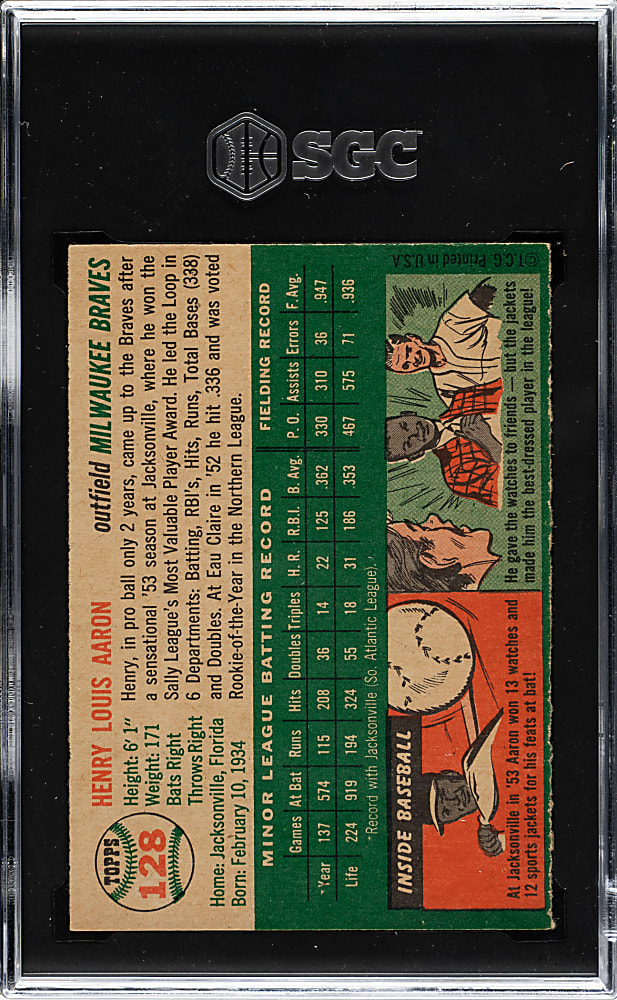1954 Topps #128 Hank Aaron Rookie SGC NM 7
