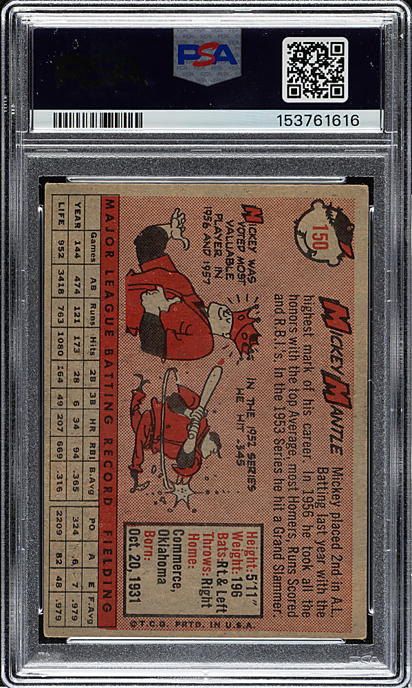 1958 Topps #150 Mickey Mantle PSA VG-EX 4