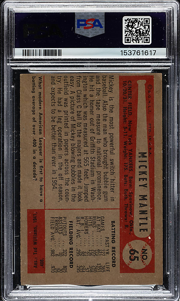 1954 Bowman #65 Mickey Mantle PSA GOOD 2