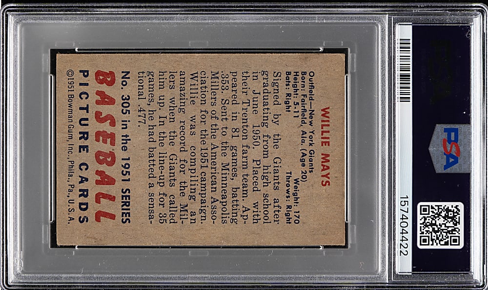 1951 Bowman #305 Willie Mays Rookie PSA VG-EX 4