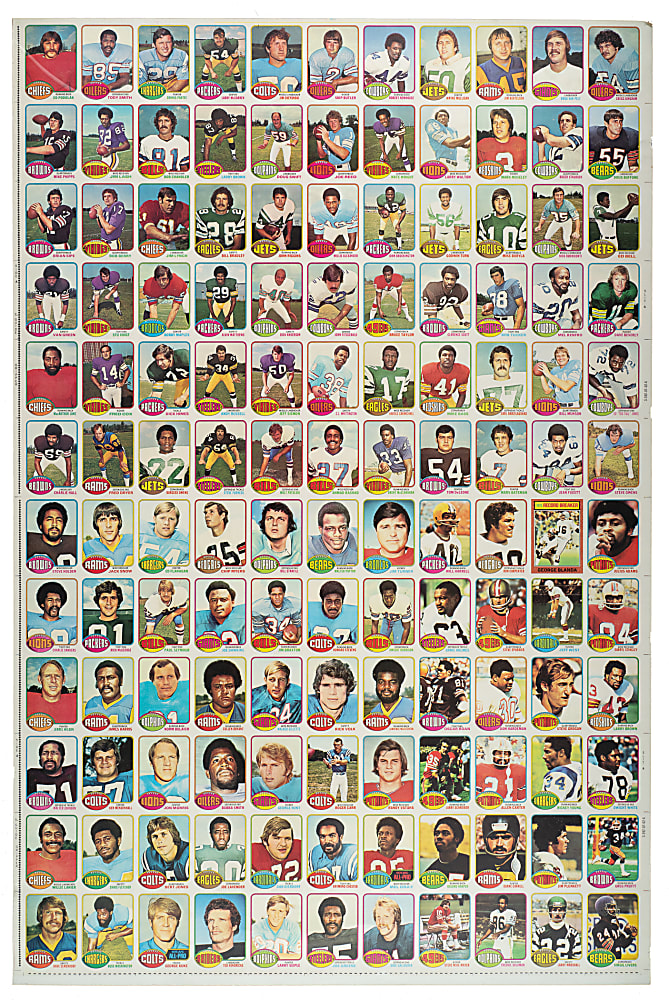 1976 Topps Football Uncut Sheet Pair (2 Sheets, 264 Cards) Including Walter Payton Rookie