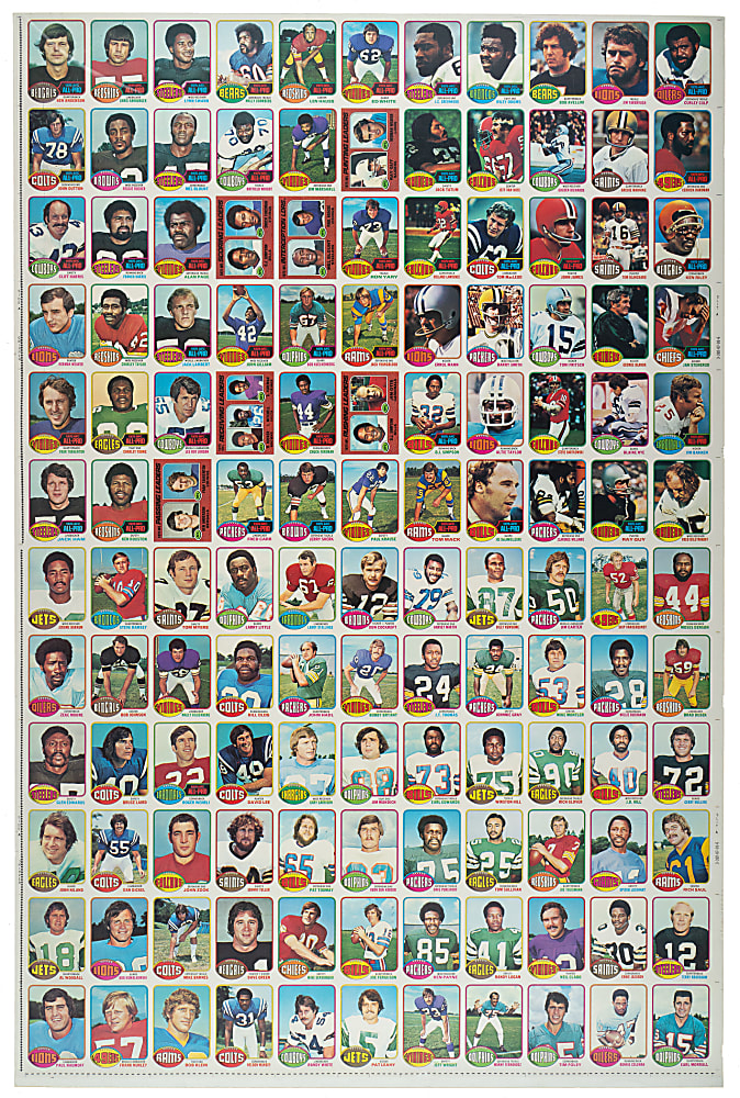 1976 Topps Football Uncut Sheet Pair (2 Sheets, 264 Cards) Including Walter Payton Rookie
