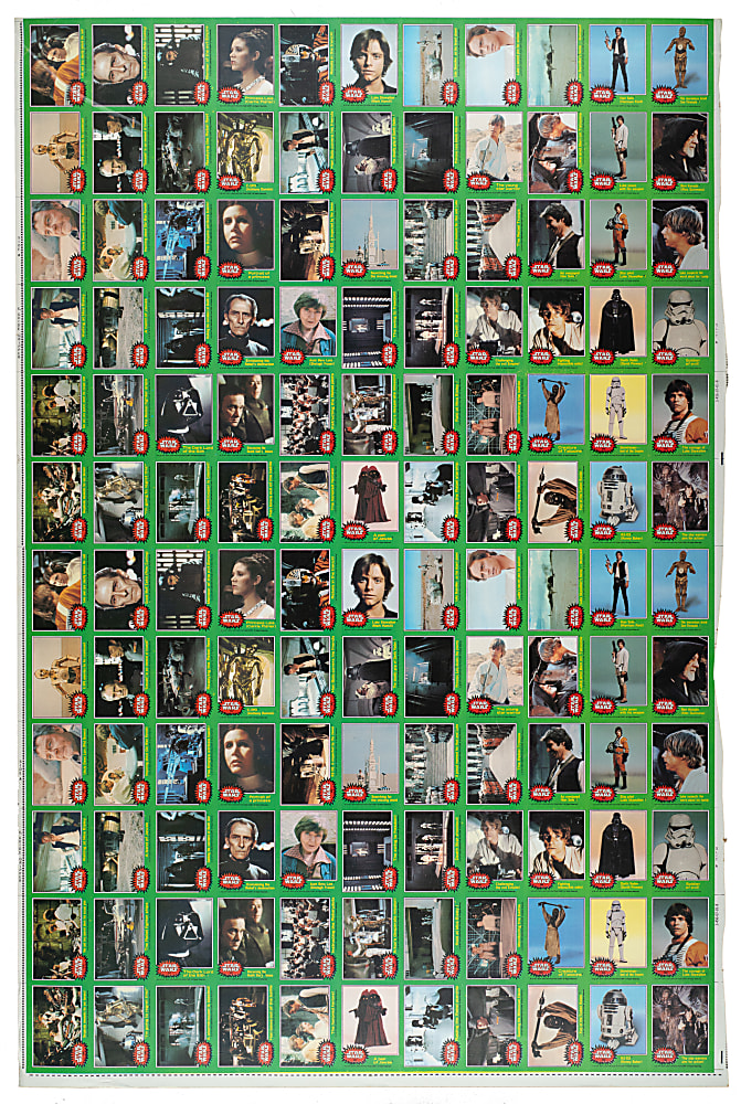 1977 Topps "Star Wars Fourth Series" Uncut Sheet (132 cards) Featuring Two Complete Sets with #207 C-3PO "Error"