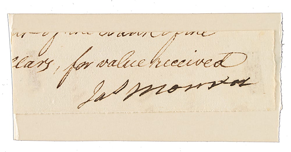 Signed James Monroe Cut Signature - JSA