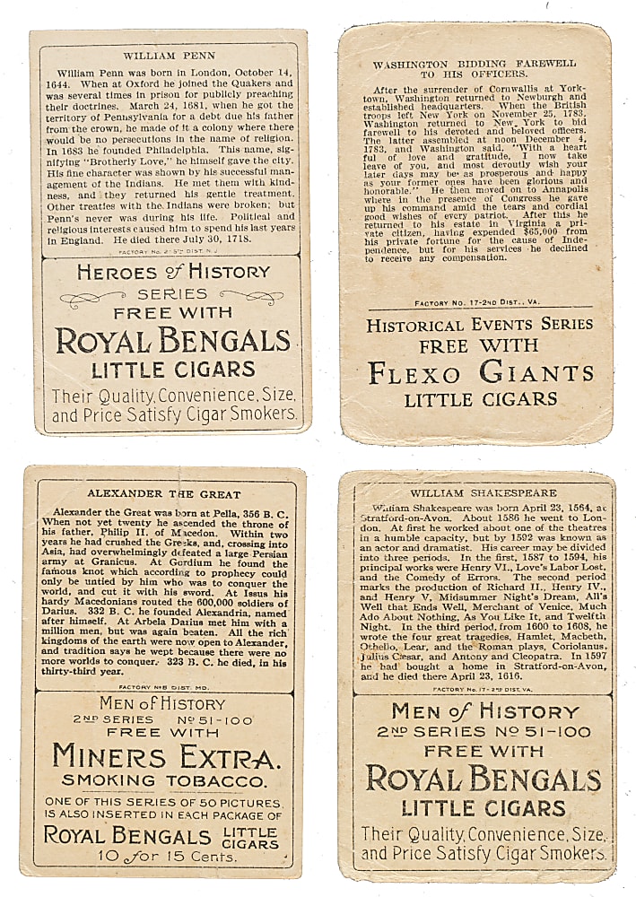 1911-1912 T70 Misc. Brand "Historical Events Series" and T68 Royal Bengals "Heroes/Men of History" Collection (145)