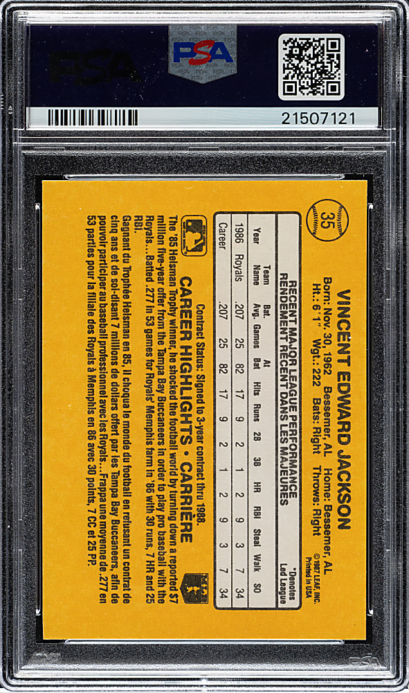 1987 Donruss Leaf #35 Bo Jackson Rookie PSA GEM MINT 10
