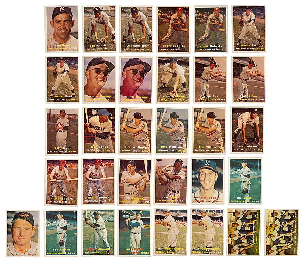 1957 Topps Collection (268) with 34 Hall of Famers Including Banks, Berra, and Kaline