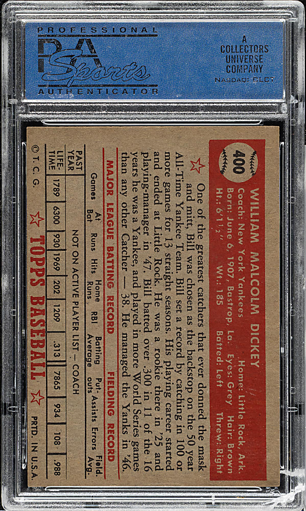 1952 Topps #400 Bill Dickey High Number PSA NM 7