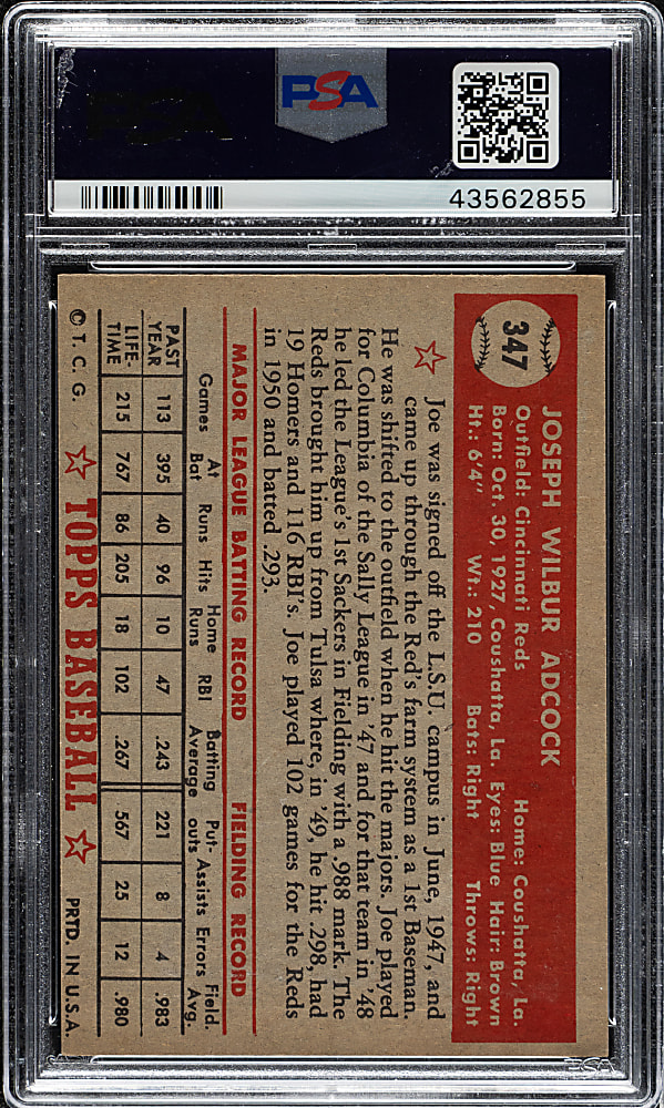 1952 Topps #347 Joe Adcock High Number PSA NM 7