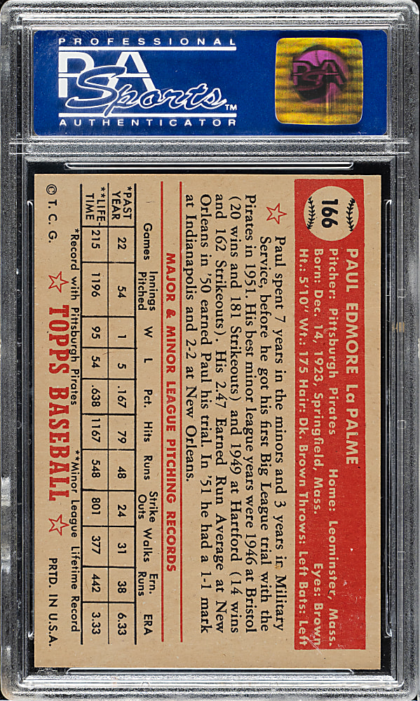 1952 Topps #166 Paul LaPalme PSA NM-MT 8