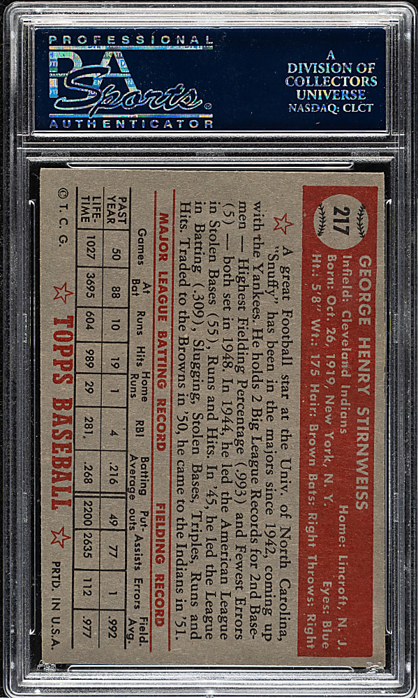 1952 Topps #217 George Stirnweiss PSA NM-MT 8