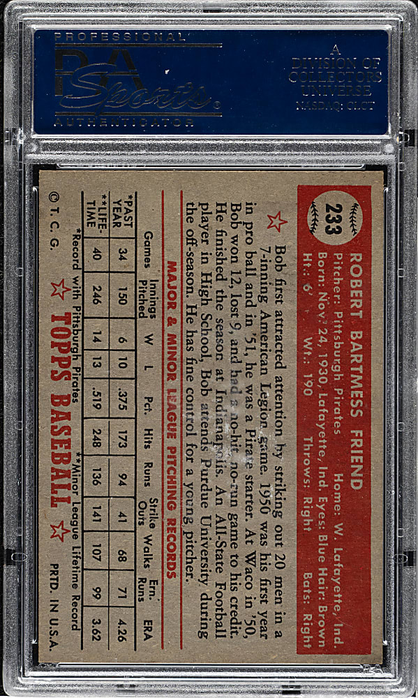 1952 Topps #233 Bob Friend PSA NM-MT 8
