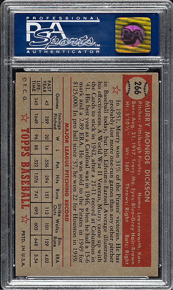 1952 Topps #266 Murry Dickson PSA NM-MT 8