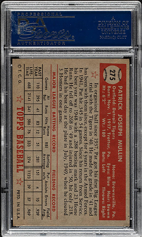 1952 Topps #275 Pat Mullin PSA NM-MT 8