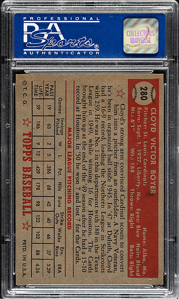1952 Topps #280 Cloyd Boyer PSA NM-MT 8