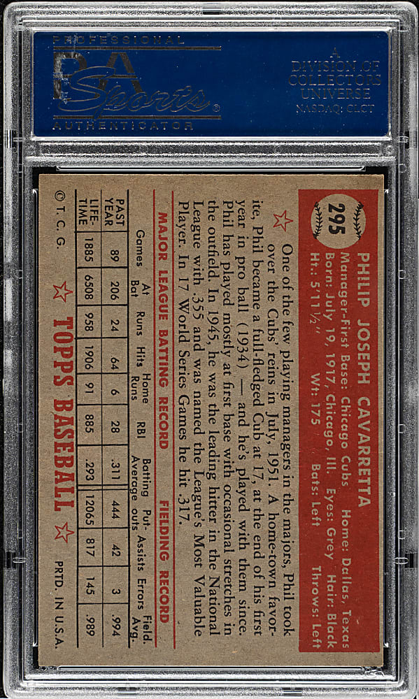 1952 Topps #295 Phil Cavarretta PSA NM-MT 8