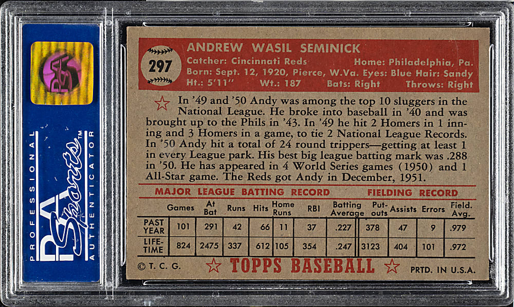 1952 Topps #297 Andy Seminick PSA NM-MT 8