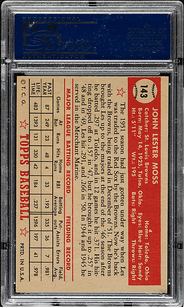 1952 Topps #143 Les Moss PSA NM-MT 8