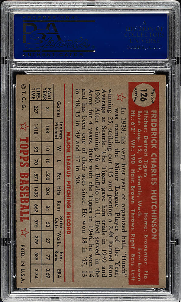 1952 Topps #126 Fred Hutchinson PSA NM-MT 8