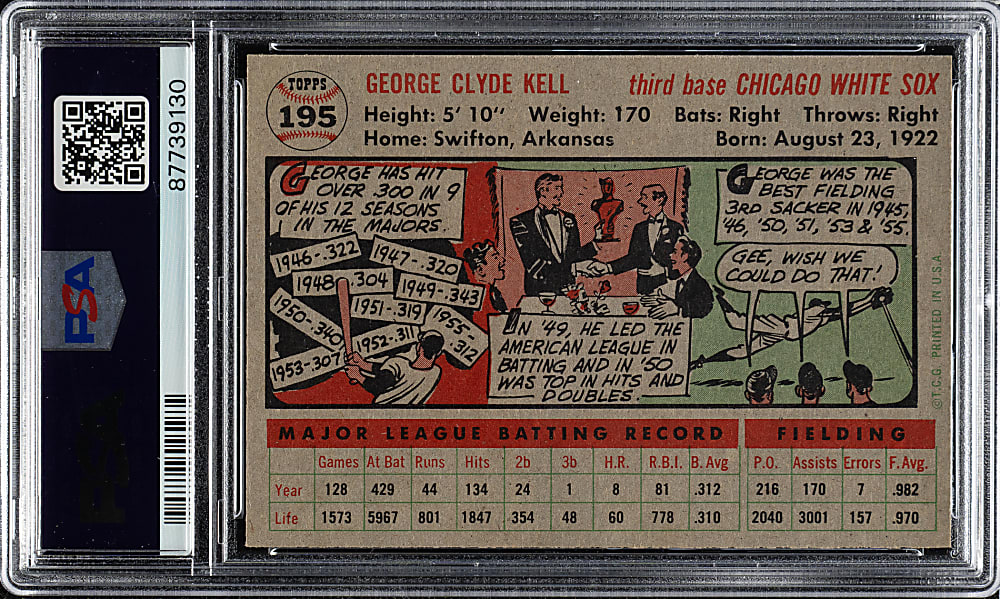 1956 Topps #195 George Kell PSA MINT 9 - Highest Graded!
