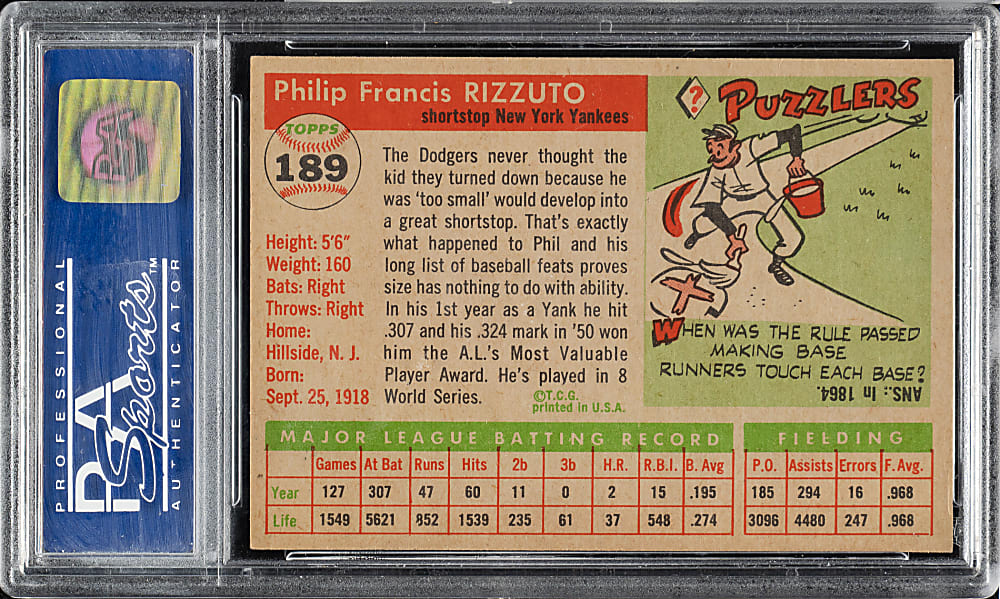 1955 Topps #189 Phil Rizzuto PSA NM-MT 8