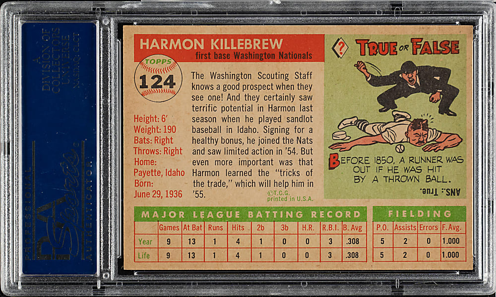 1955 Topps #124 Harmon Killebrew Rookie PSA NM 7
