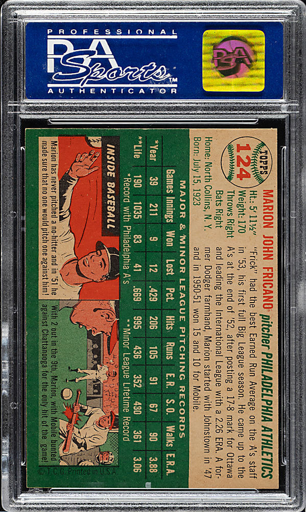 1954 Topps #124 Marion Fricano PSA MINT 9