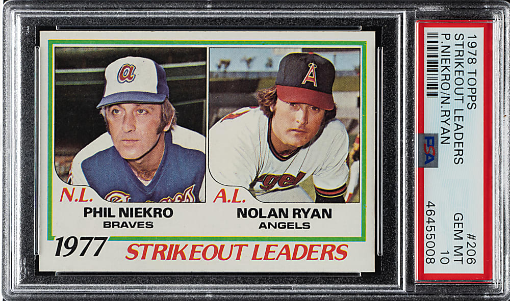 1978 Topps #206 Strikeout Leaders with Nolan Ryan and Phil Niekro PSA GEM MINT 10