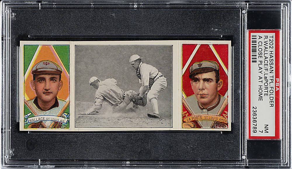 1912 T202 Hassan Triple Folder "A Close Play At Home" Bobby Wallace/LaPorte PSA NM 7