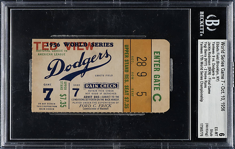 October 10, 1956 Brooklyn Dodgers (vs. New York Yankees) World Series Game 7 Ticket Stub Beckett EX-MT 6 - Jackie Robinson Last Game