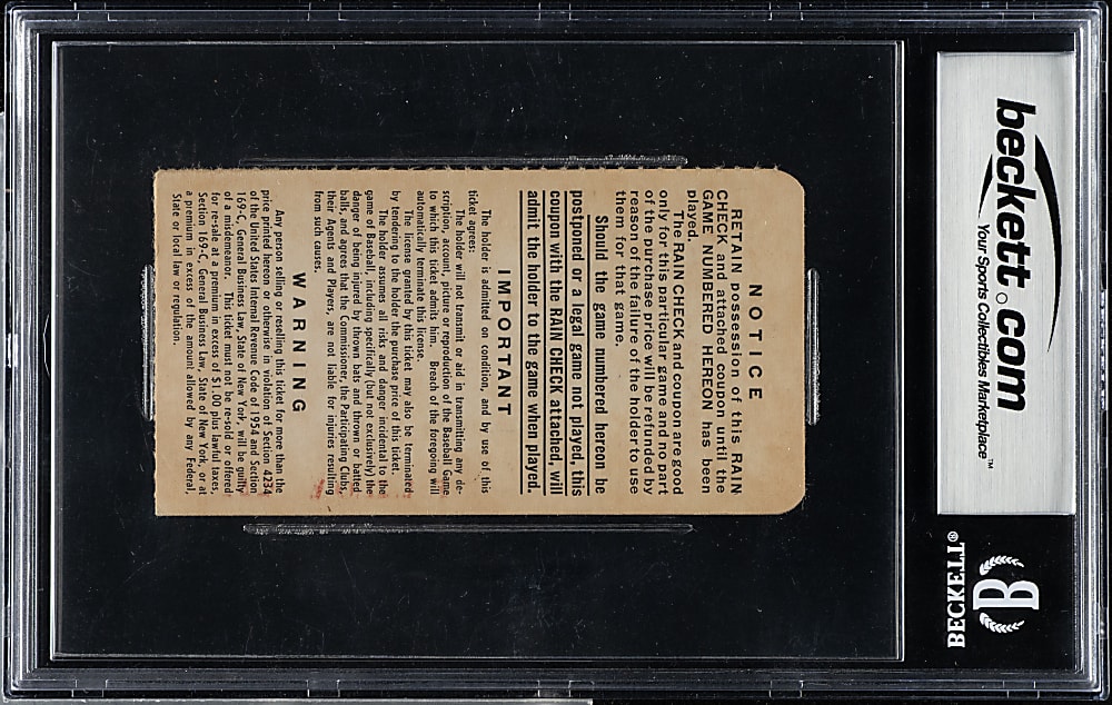 October 10, 1956 Brooklyn Dodgers (vs. New York Yankees) World Series Game 7 Ticket Stub Beckett EX-MT 6 - Jackie Robinson Last Game