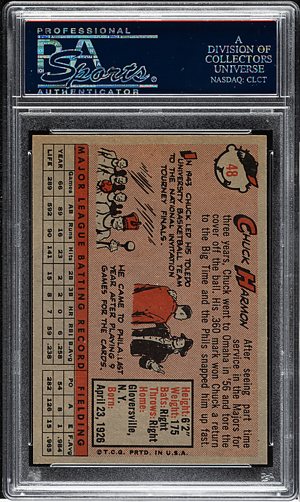 1958 Topps #48 Chuck Harmon PSA MINT 9 - Highest Graded!