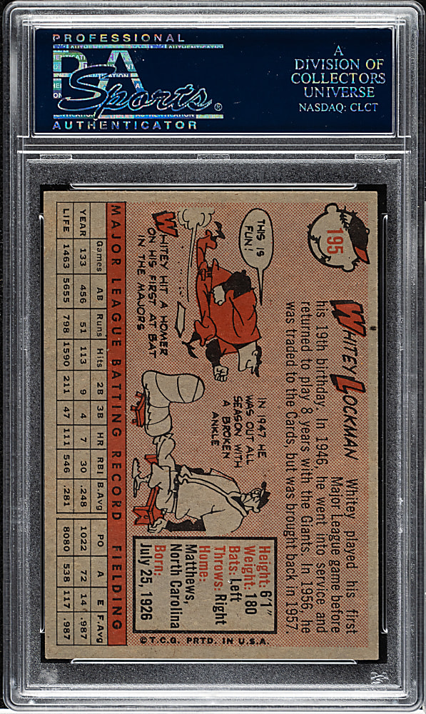1958 Topps #195 Whitey Lockman PSA MINT 9 - Highest Graded!