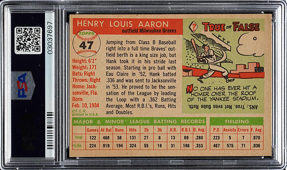 1955 Topps #47 Hank Aaron PSA NM-MT 8