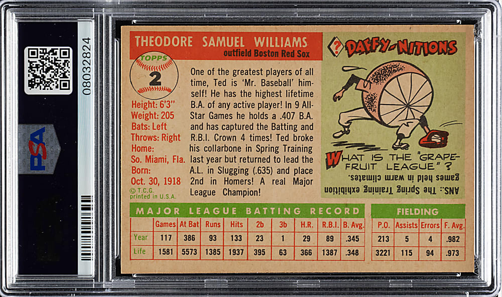 1955 Topps #2 Ted Williams PSA NM-MT 8