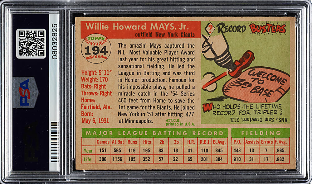 1955 Topps #194 Willie Mays PSA NM-MT 8