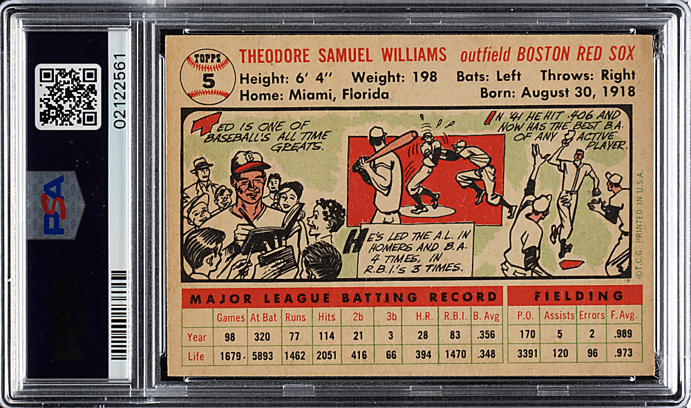 1956 Topps #5 Ted Williams White Back PSA NM-MT 8