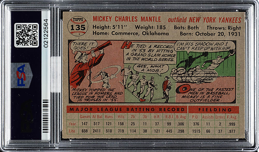 1956 Topps #135 Mickey Mantle Gray Back PSA NM 7