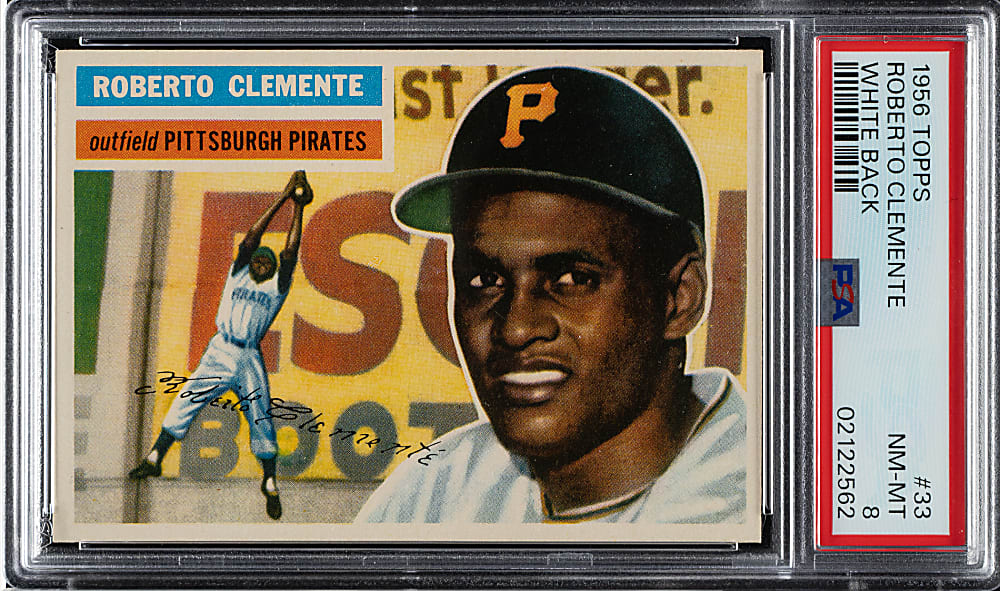 1956 Topps #33 Roberto Clemente White Back PSA NM-MT 8
