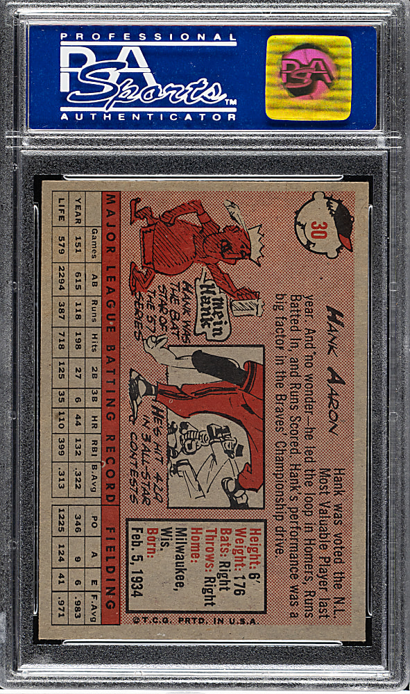 1958 Topps #30 Hank Aaron Yellow Letters PSA NM-MT 8