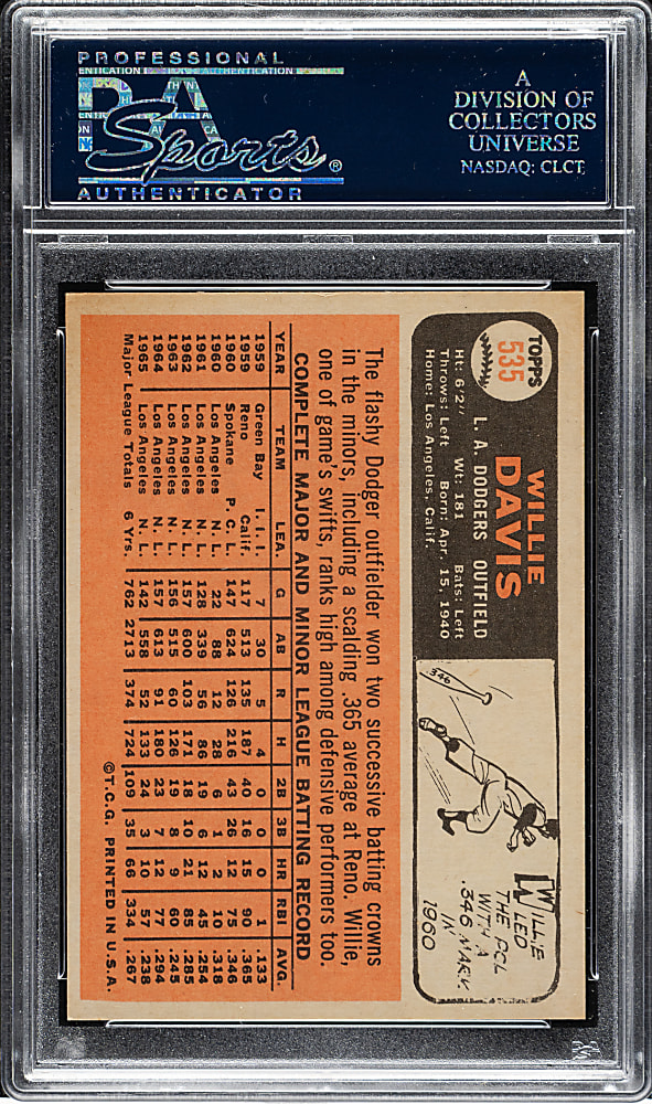 1966 Topps #535 Willie Davis PSA MINT 9